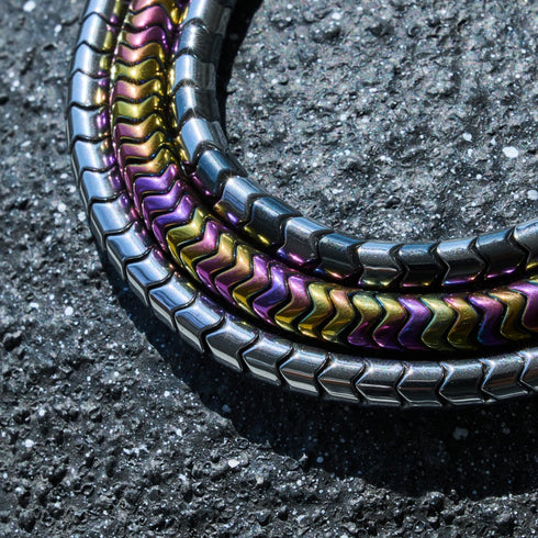 Serpentin | Arc-en-ciel Hématite x Licorne Argent | Bracelet Double Vague